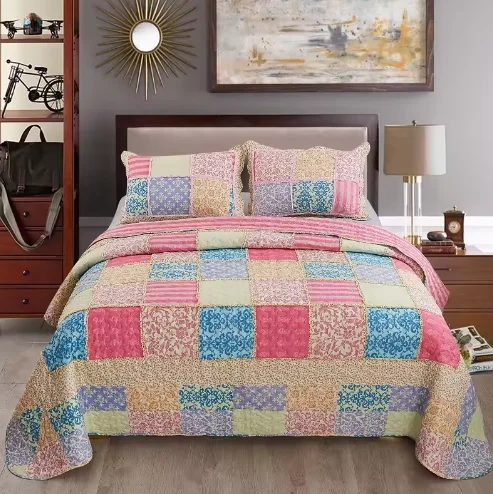 All-Season-Patchwork-Reversible-Queen-Quilt-Bedspread-Set-Pillow-Quilt-2-in-1-Thermal-Quilt-Bedspread