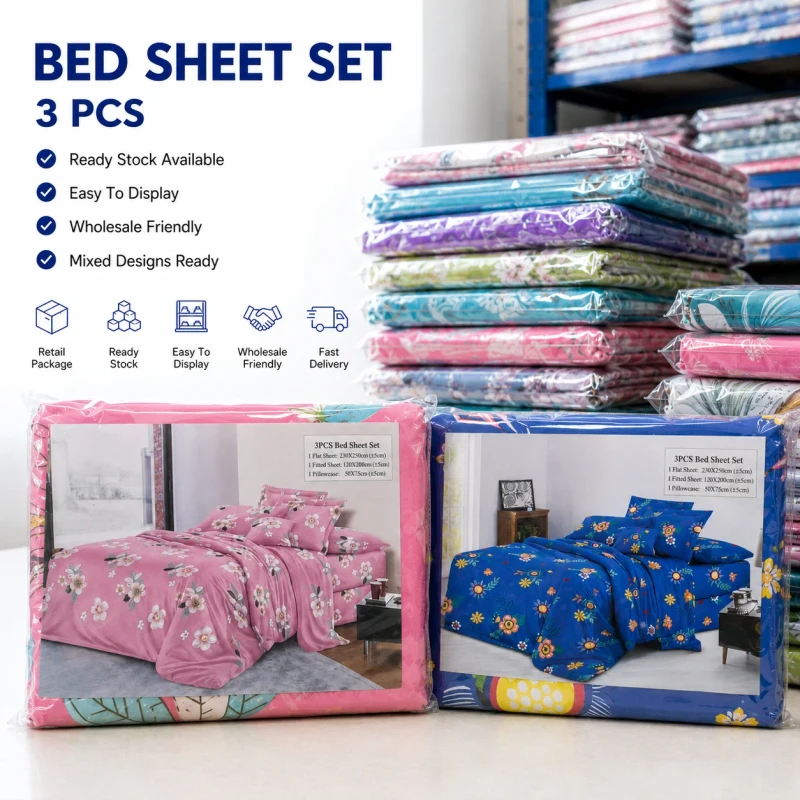 All-season-Comfortable-Printed-Bed-Sheet-Set-3PCS-King-Size-Bedding-1-Sheet-230x250cm-2-Pillowcases-50x70cm-Fast-Ship