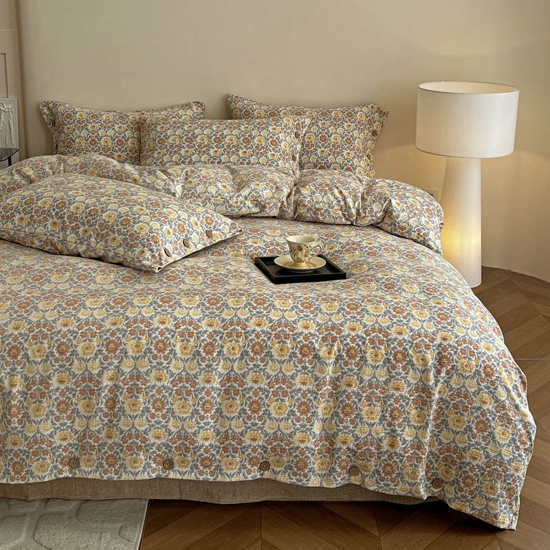 American-Retro-Style-Bedding-Set-100Polyester-Quilt-Cover-Set-Button-Duvet-CoverPillowcase-120GSM-Fabric-Home-Hotel