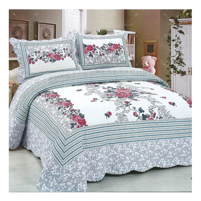 American-Style-3PCS-Modern-Floral-Home-Bedroom-100-Cotton-Bedspread-Coverlet-Quilt-Set-Bedding-Set-1