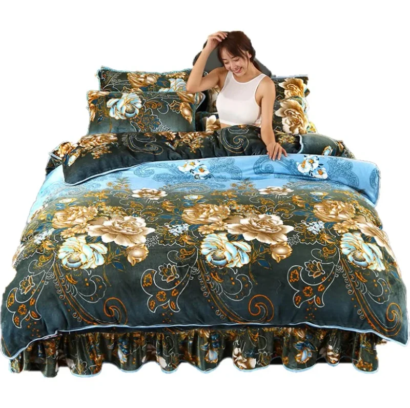 American-Style-4-Piece-Super-Soft-Flannel-Bedding-Set-3D-Printed-Embroidered-Flower-Pattern-Solid-Velvet-Duvet-Cover-Set