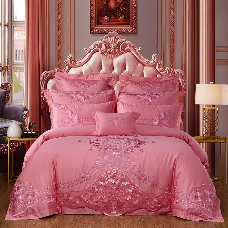American-Style-Luxury-Embroidery-Pink-Party-Ceremony-Wedding-Bedspreads-Duvet-Cover-Set