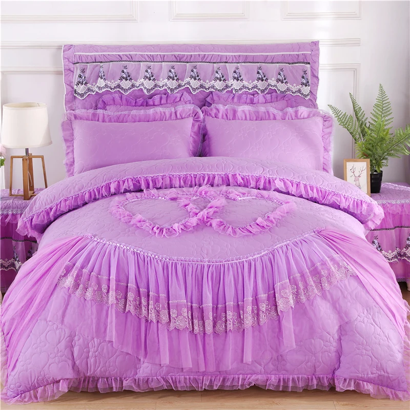 American-Style-Quilted-Embroid-Lace-4-Piece-100-Polyester-400TC-Thread-Count-Anti-Static-Breathable-Wedding-Bedding-Sets