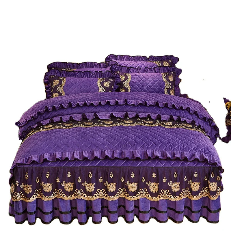 American-Style-Sleep-Aid-Embroid-Winter-Thicken-Crystal-Velvet-4pcs-Lace-Bed-Cover-Set