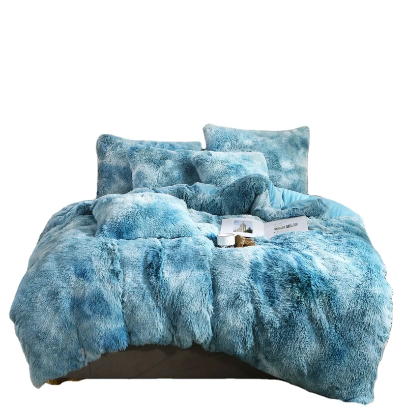 American-Style-Solid-400TC-4-Pcs-Sleep-Aid-Plush-Shaggy-Duvet-Cover-Set-100-Polyester-Anti-static-Anti-Dust-Mite