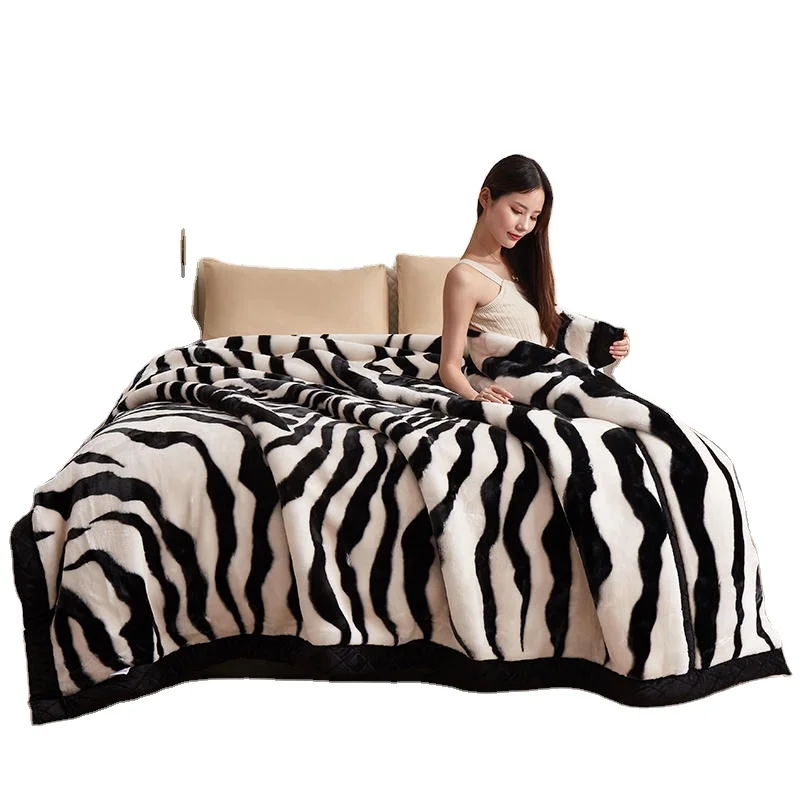 American-Styles-Eco-friendly-Double-Layer-Wedding-Blanket-Winter-3D-Printed-Linen-Thicken-Raschel-100-Polyester-Solid-Pattern
