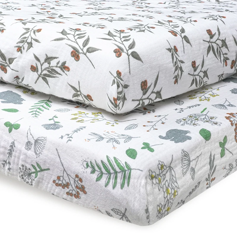 Animal-Pattern-Organic-Eco-Friendly-Baby-Bedding-Crib-Fitted-Sheet-100-Cotton-Muslin-Custom-Size-Neutral-Newborn-Toddler