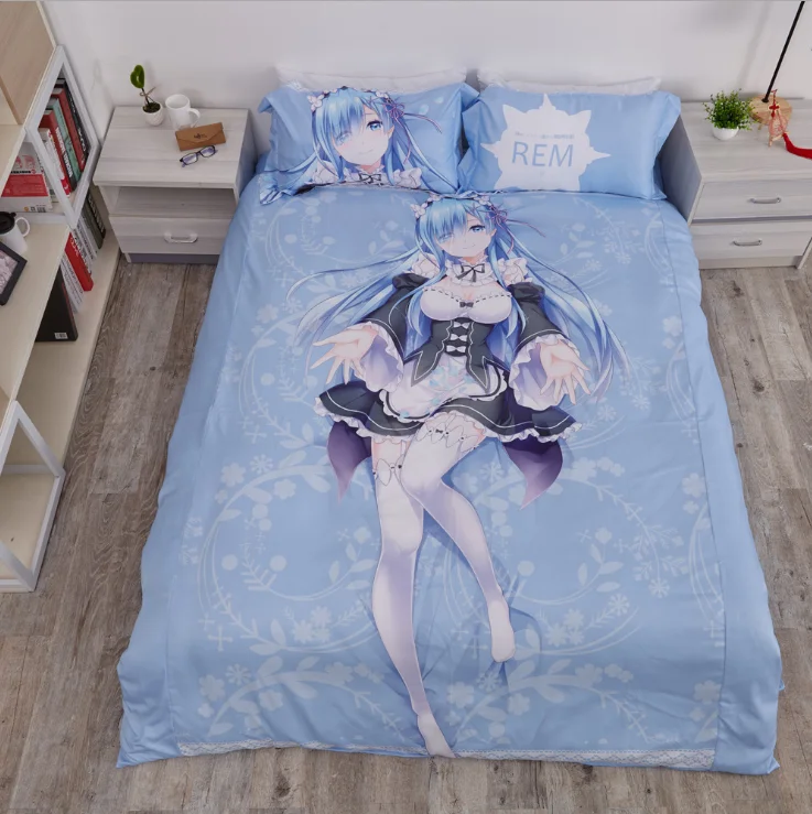 Anime-Cartoon-Diagonal-Printed-200TC-Japan-Style-Customizable-Comfortable-Flannel-4-Piece-100-Polyester-Grade-Bedding