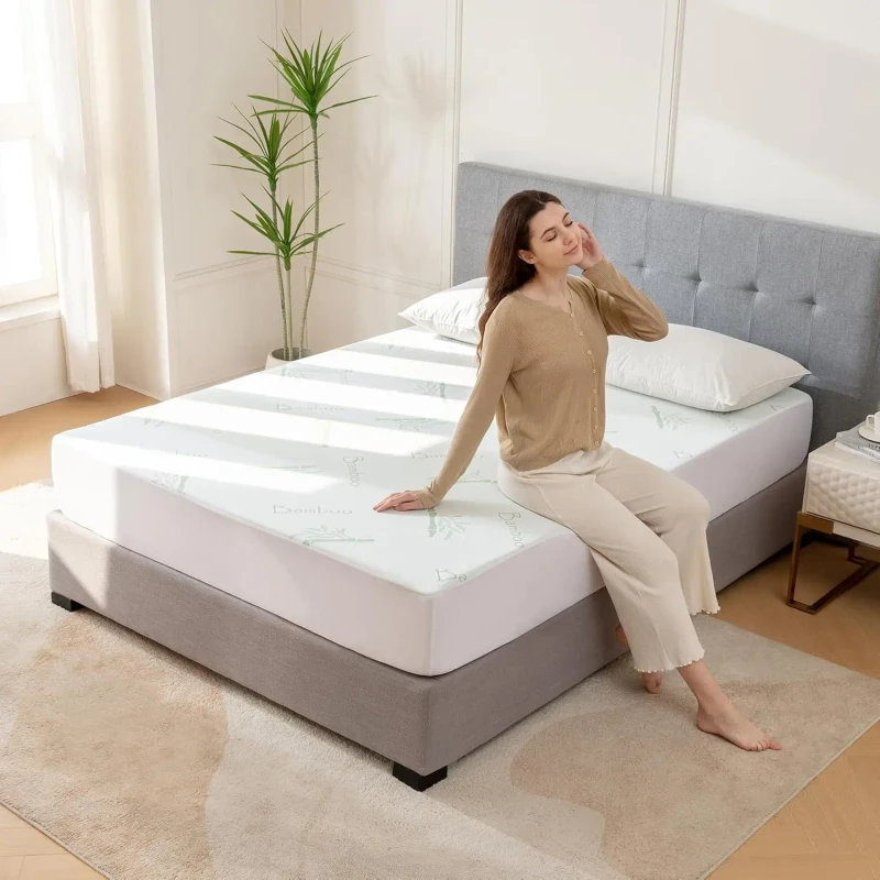 Anti-Dust-Mite-Hypoallergenic-Bed-Fitted-Sheet-Full-Mattress-Cover-Pad-Queen-Bed-Waterproof-Mattress-Protector