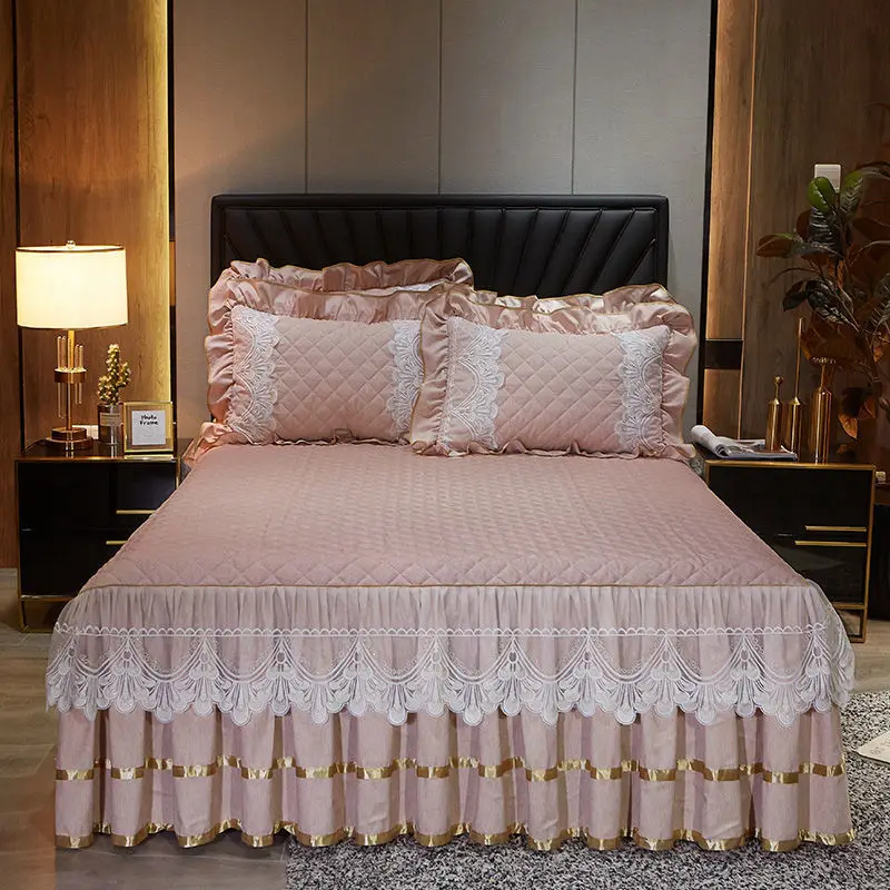 Anti-cat-Scratch-Bed-Skirt-Single-piece-Yarn-dyed-Brushed-Lace-Edge-Bed-Cover-Thickened-Four-Seasons-Bed-Cover