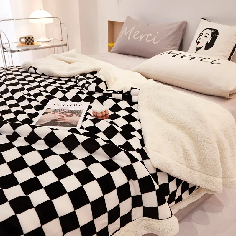 Autumn-Winter-Double-Lamb-Fleece-Knitted-100-Polyester-High-Quality-Plain-Checkerboard-Design-Four-Seasons
