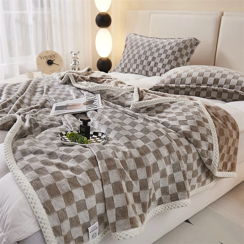 Autumn-Winter-Rabbit-Plush-Checkered-Knitted-Thickened-Warm-Gift-Blanket-Chessboard-Blanket