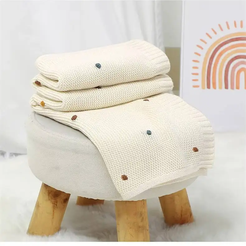 Baby-Bed-Blanket-Knitted-Receiving-70x90-Solid-Embroidery-Newborn-Soft-Breathable-Eco-Friendly-All-Season-Cotton