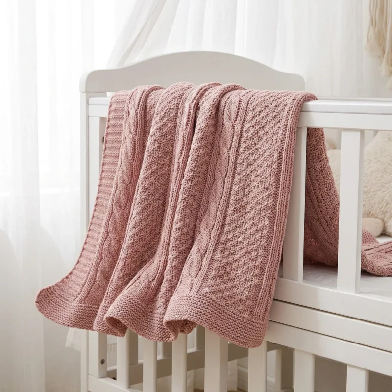 Baby-Bedding-Knitted-Solid-Color-Twist-Gauge-Baby-Throw-Newborn-Infant-Baby-Blanket