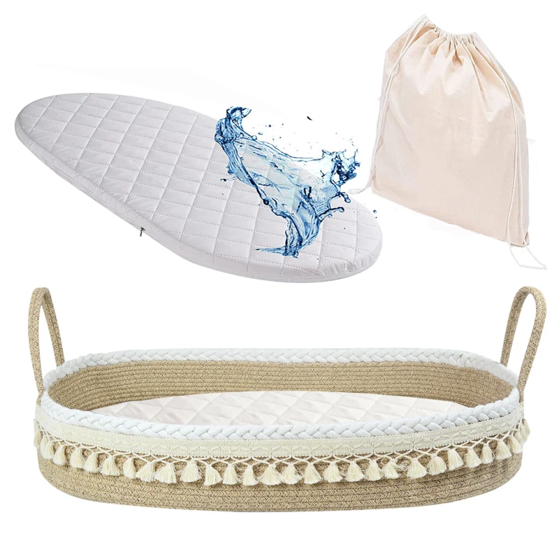 Baby-Changing-Basket-Handmade-Woven-Cotton-Rope-Moses-Basket-with-Mattress-Pad-Removable-Cover-Soft-Blanket