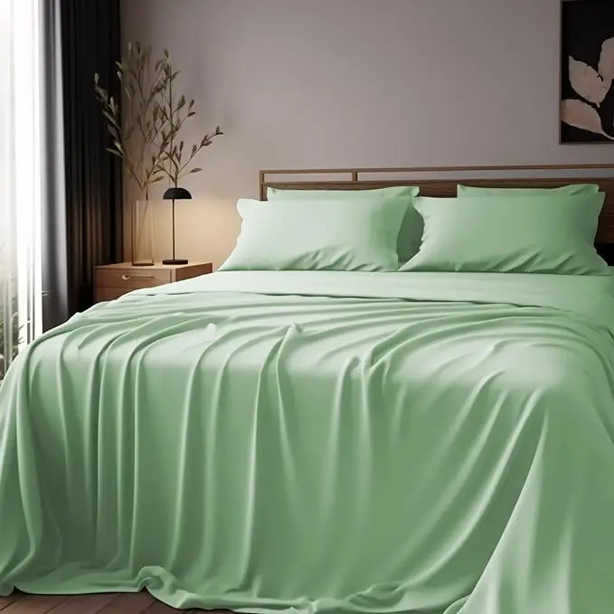 Bamboo-Bed-Sheet-Full-Size-4-piece-Set-100-Bamboo-Fiber-Cool-Breathable-Double-Seam-Bedding-Luxurious-and-Soft