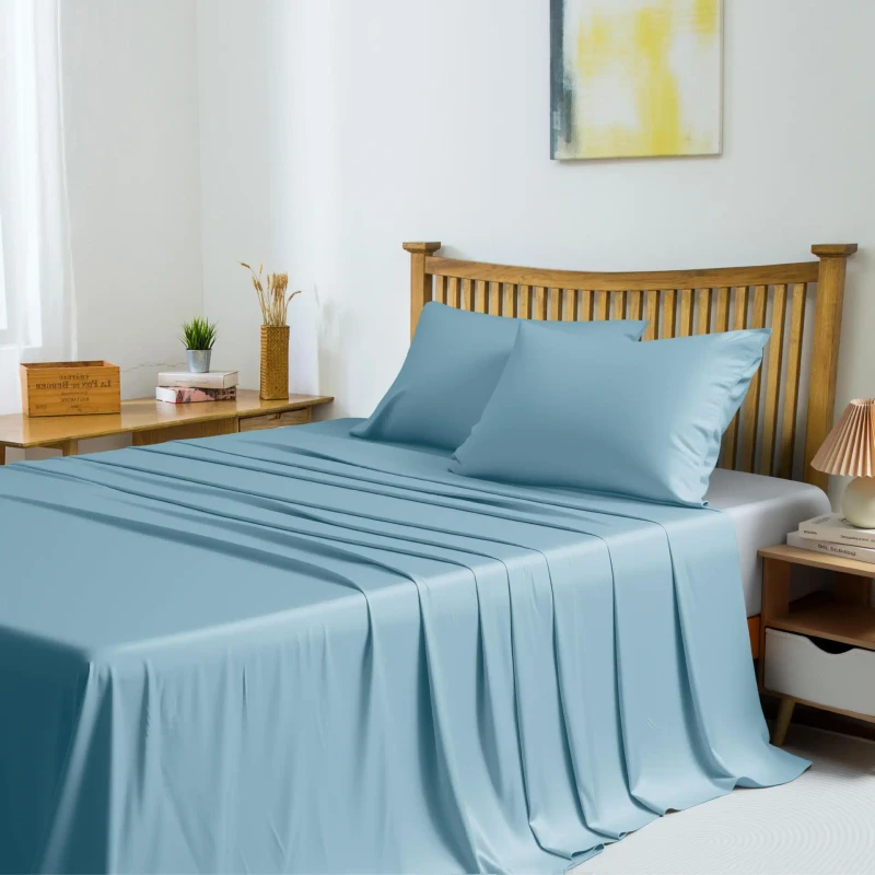 Bamboo-Fiber-Four-Piece-Bedding-Set-Fitted-Sheet-Flat-Sheet-Pillowcases