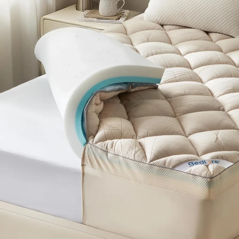 Bamboo-Mattress-Topper-4-Inch-Memory-Foam-Queen-Size-Cooling-Bed-Pad-OEKO-TEX-Breathable-Topper-Manufacturer-Customized