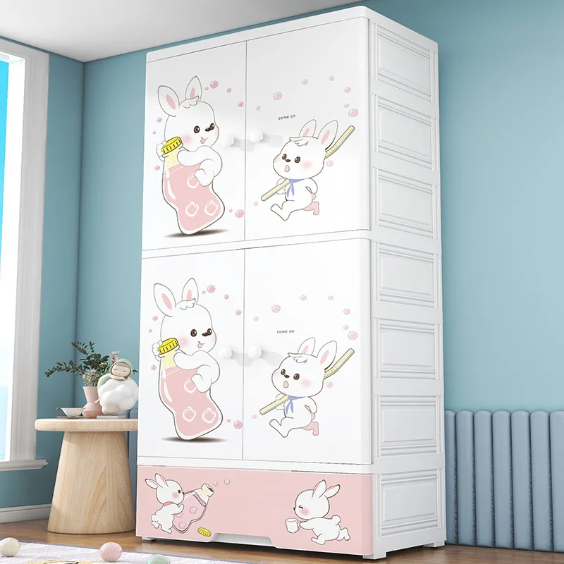 Bear-Themed-PP-Childrens-Wardrobe-Large-Capacity-Kids-Storage-Cabinet-with-Doors-and-Drawers-for-Home