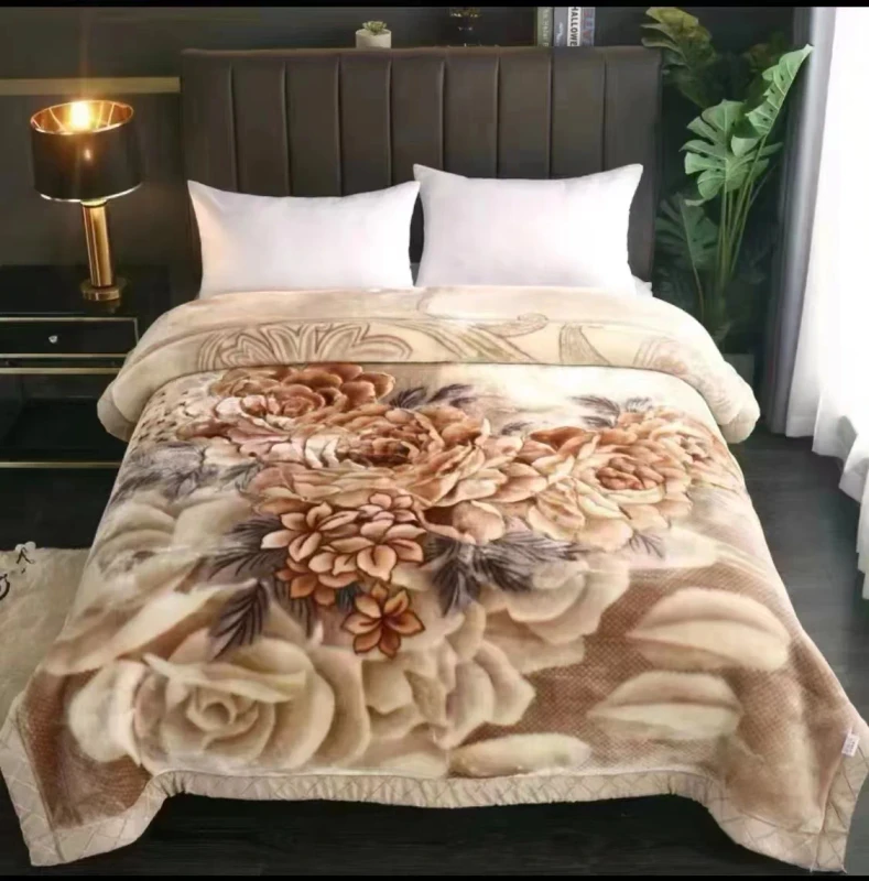 Beautiful-Floral-Design-Soft-Warm-2.5-4kg-2-Layers-180-220cm-Printed-Raschel-Blanket-for-Home