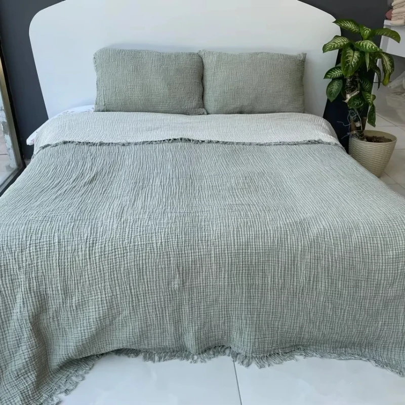 Bed-Blanket-100-Cotton-Muslin-Blanket-Beige-with-Texture-Fit-for-Bedroom-Ambiance
