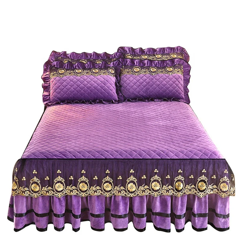 Bed-Sheet-Skirt-Quilting-Seam-Lace-Ruffled-Bed-Skirt-Set