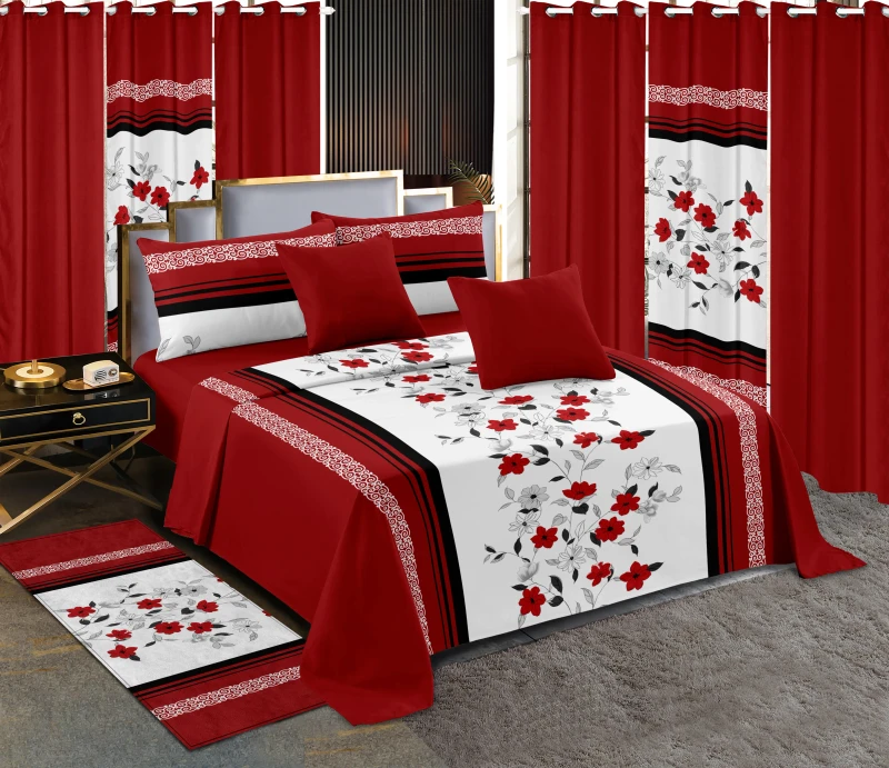 Bed-Sheets-King-Size-Christmas-Fitted-Sheet-Set-100-Cotton-Curtain-Cloth-Bedroom-13pcs-Already-Made-Curtains