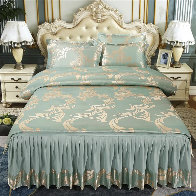 Bed-Skirt-4pcs-Bedding-Set-Skin-friendly-Full-Queen-king-Size-Jacquard-Floral-Bed-Skirt-Set-Bed-Sheet
