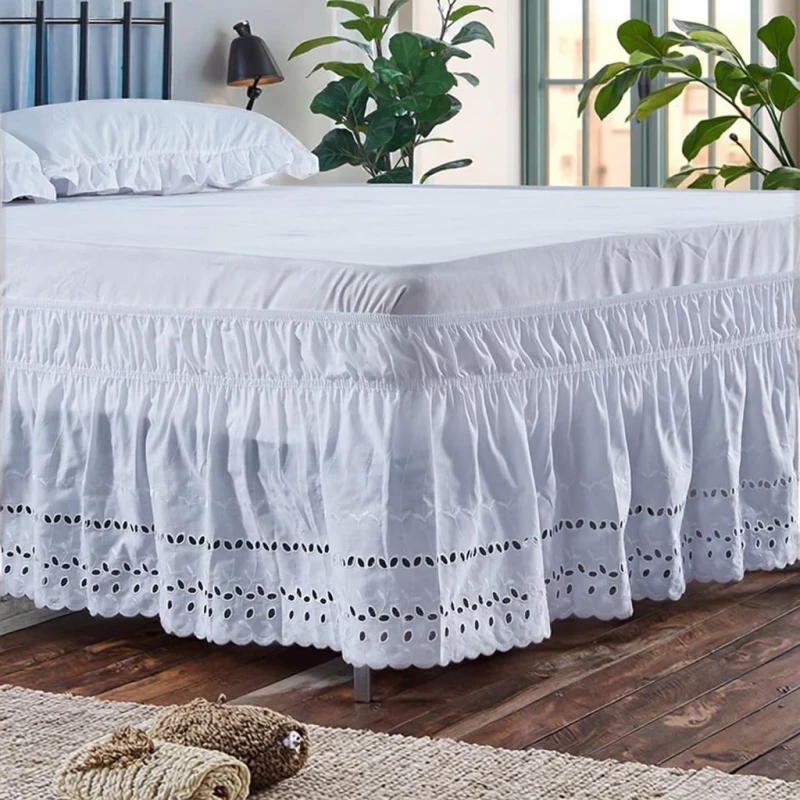Bed-Skirt-Embroidered-Craft-Ruffled-White-Modern-100-Polyester-200TC-Wrinkle-Fade-Resistant