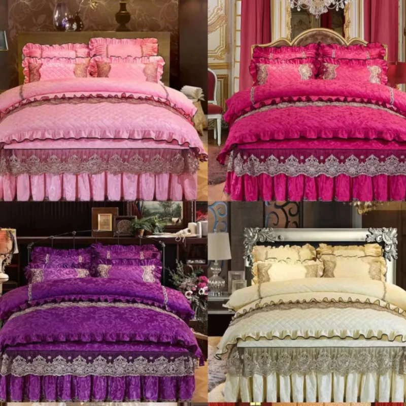 Bed-Skirt-Floral-Fitted-Sheet-Graceful-Bedspread-Lace-Fitted-Sheet-Bedroom-Bed-Cover-Skirt
