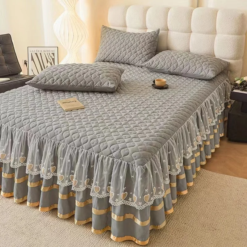Bed-Skirt-Set-Embroidered-Luxury-Soft-Modern-King-Size-Solid-Pattern-High-Grade-100-Polyester