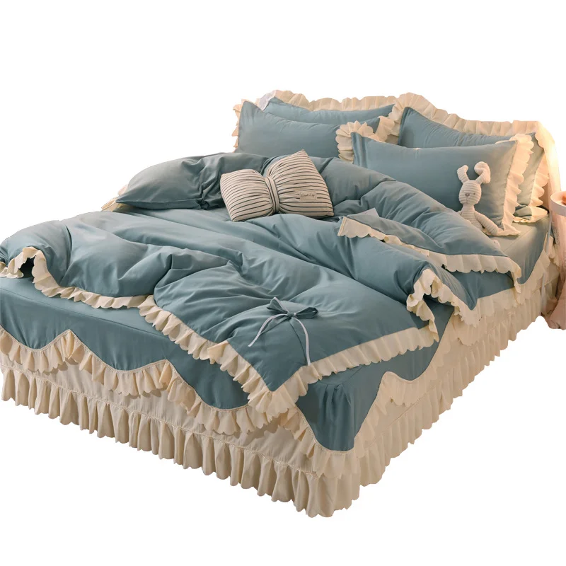 Bed-Skirt-Set-Washed-Cotton-Bedding-Set-Duvet-Cover-Bed-Cover-Skirt-Flatted-Sheet-Pillowcase-Home-Hotel-Bedroom-Soft-butterfly