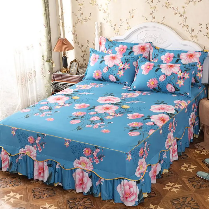 Bed-Skirts-Set-Double-Layer-Bedspread-Floral-Printed-Cotton-Bed-Cover-Bilateral-Bed-Skirt-2-Pair-of-Pillow-case-1