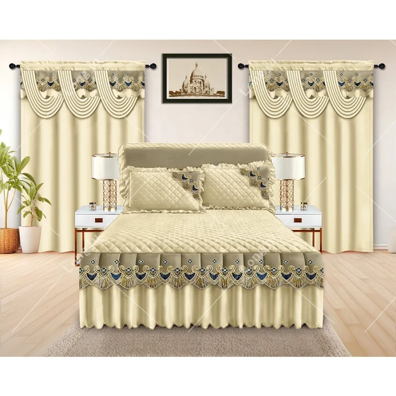 Bed-Skirts-with-Matching-Curtains-Bedding-Sets-Luxury-Quilted-Bed-Skirt-Bedsheet