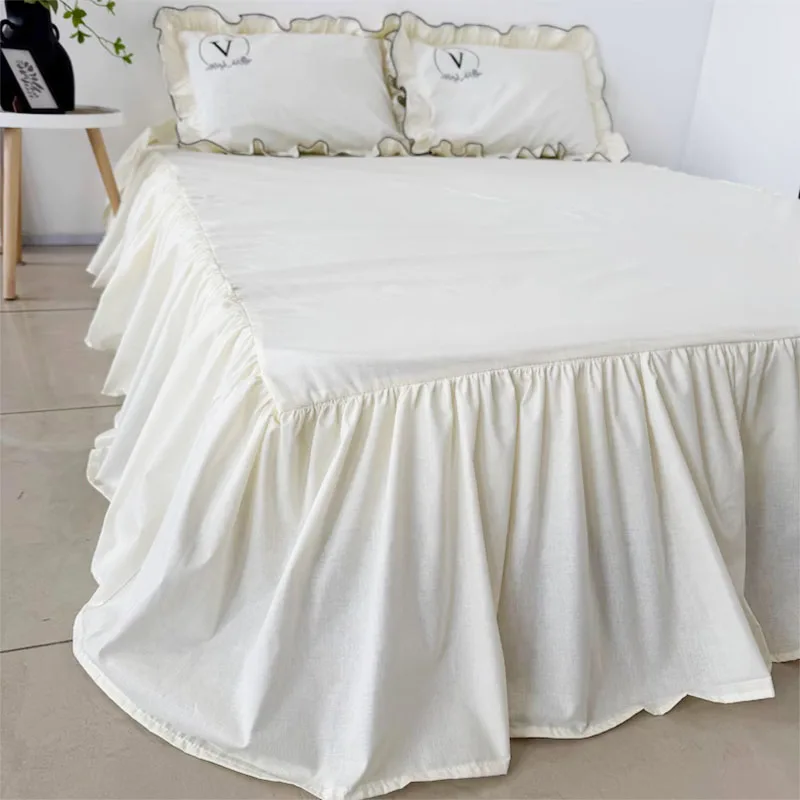 Bedding-Mattress-Cover-All-Cotton-Washable-Bed-Skirt-Non-slip-Lace-Sheet-White-Solid-Color-Queen-Bed-Skirt