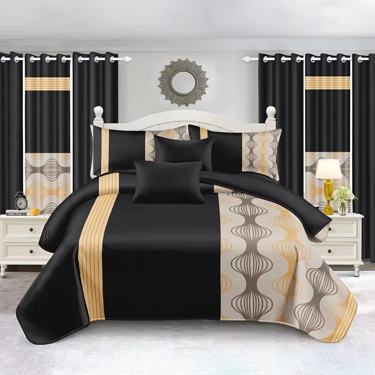 Bedding-Set-12-Pcs-King-Size-Bedspread-Set-With-Pillowcases-and-Curtains-for-Home-Factory