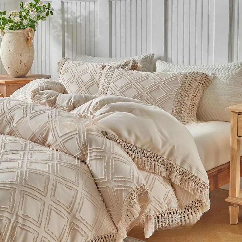 Bedding-Set-Cut-Flower-Bohemian-Style-Tassel-Lace-Polyester-Fiber-Three-Piece-Soft-and-Comfortable-for-Home-Bedroom