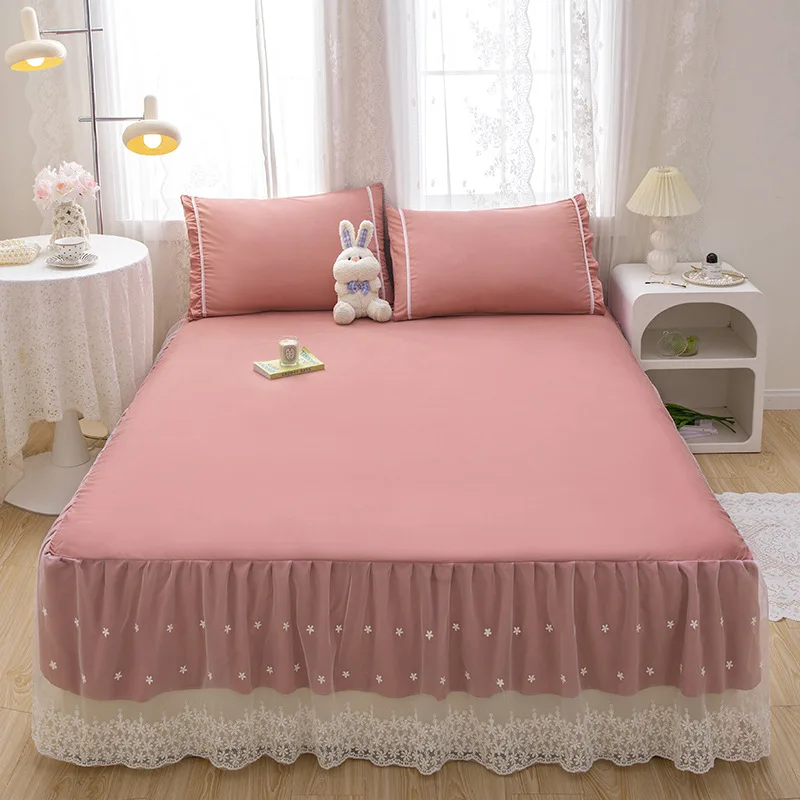 Bedroom-Non-slip-Mattress-Cover-Bedsheet-Bedspread-Solid-Color-Bed-Skirt-Lace-Ruffled-Bed-Skirt-Cover