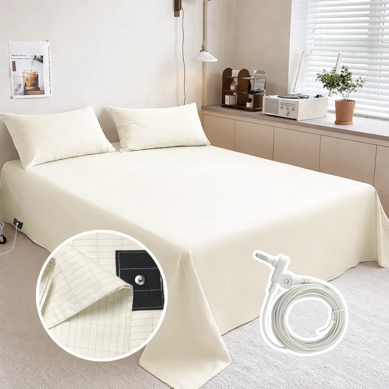 Beige-Grounding-Flat-Sheet-95-Cotton-5-Silver-Fiber-Twin-Full-Queen-King-Earthing-Bedding-for-Natural-Sleep-Comfort