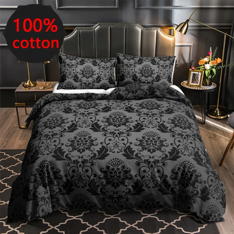Black-European-Pattern-3D-Printed-Duvet-Cover-with-Seasonal-Pattern-100-Pure-Cotton-40S-Bedding-Set