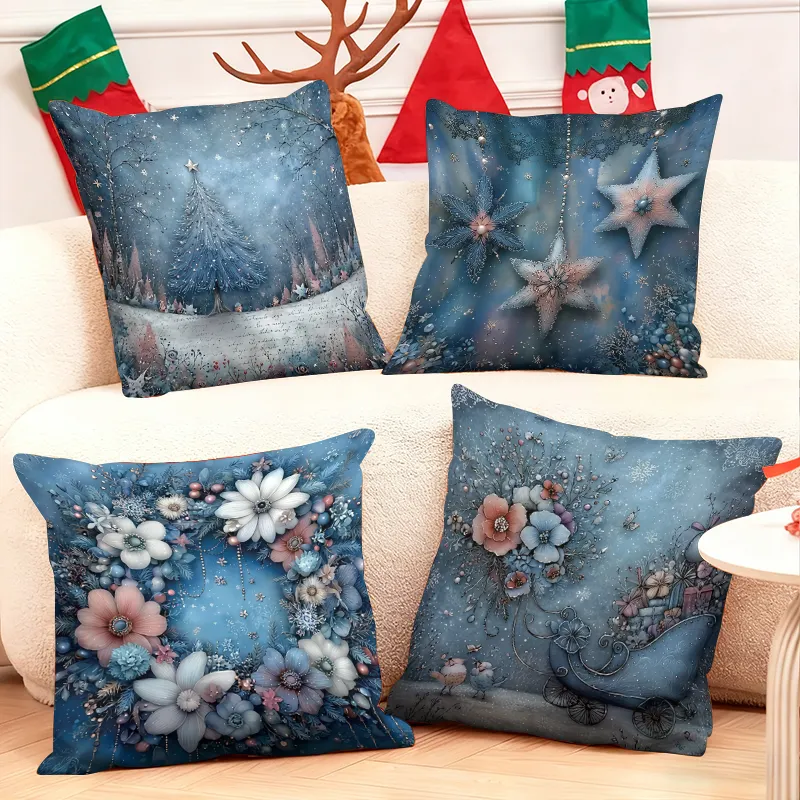Blue-Christmas-Throw-Pillows-with-Snowflakes-Flowers-and-Sleigh-Festive-Decor-for-Cozy-Holiday-Living-Room