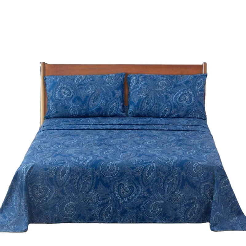 Blue-Floral-Bedding-Sheets-Paisley-Printed-Sheets-Ultra-Soft-100-Microfiber-Customization-Acceptable