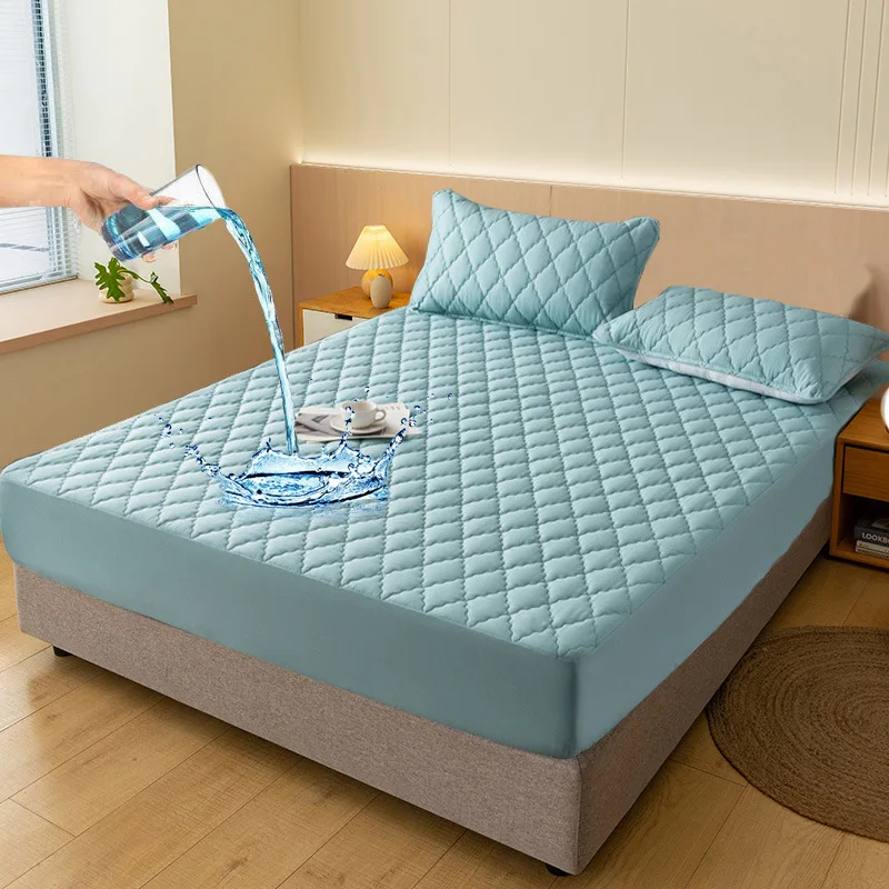 Blue-Waterproof-Mattress-Protector-with-Pillowcase-Hypoallergenic-Breathable-Durable-Fitted-Bed-Sheet-Cover-for-Home