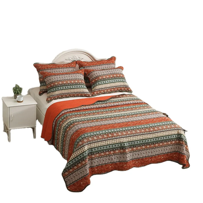 Bohemian-Quilted-Quilt-Cotton-Striped-Bed-Cover-Wash-Summer-Cool-Quilt