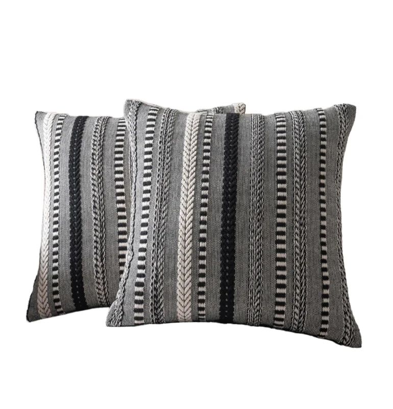 Boho-Cotton-Throw-Pillow-Covers-18x18-Inch-Set-2-Farmhouse-Decorative-Zipper-Closure-Square-Shape-Black-Accent-Pillows-Decor
