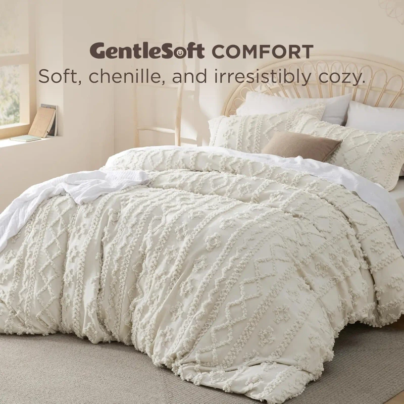 Boho-Duvet-Cover-Set-Soft-Comfortable-Breathable-with-Pillow-Shams-Queen-Size-Beige-3-Piece
