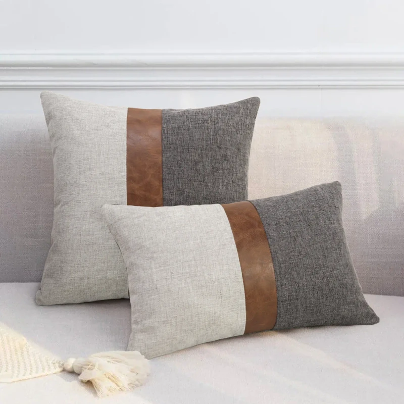 Boho-Pillow-Covers-Throw-Pillow-100-Cotton-and-Faux-Leather-Modern-Decor-Pillow-Cases-for-Outdoor-Home-Sofa-Decor