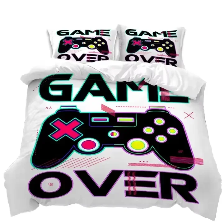 Boys-Queen-Size-Winter-Bedroom-Bedding-Set-3pcs-Overprinted-Game-Pattern-Comforter-Duvet-Cover-and-Pillow-Case