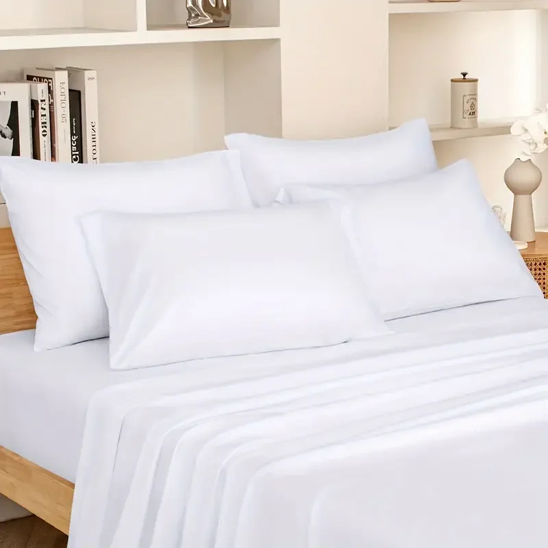 Breathable-All-Season-Sheets-Pillowcases-Set-Deep-Pocket-Wrinkle-Fade-Resistant-Solid-Color-6-Piece-White-Bed-Sheet-Set