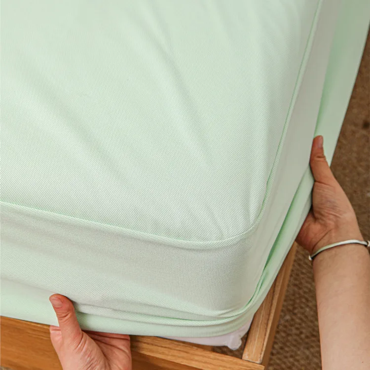 Breathable-Anti-Anaphylactic-Waterproof-Mattress-Protector-Green-Fitted-Sheet